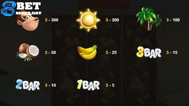 Triple King Kong 88bet – Chinh phục tiền thưởng trong tầm tay 6 Mỗi biểu tượng khác nhau sẽ có hệ số nhân khác nhau